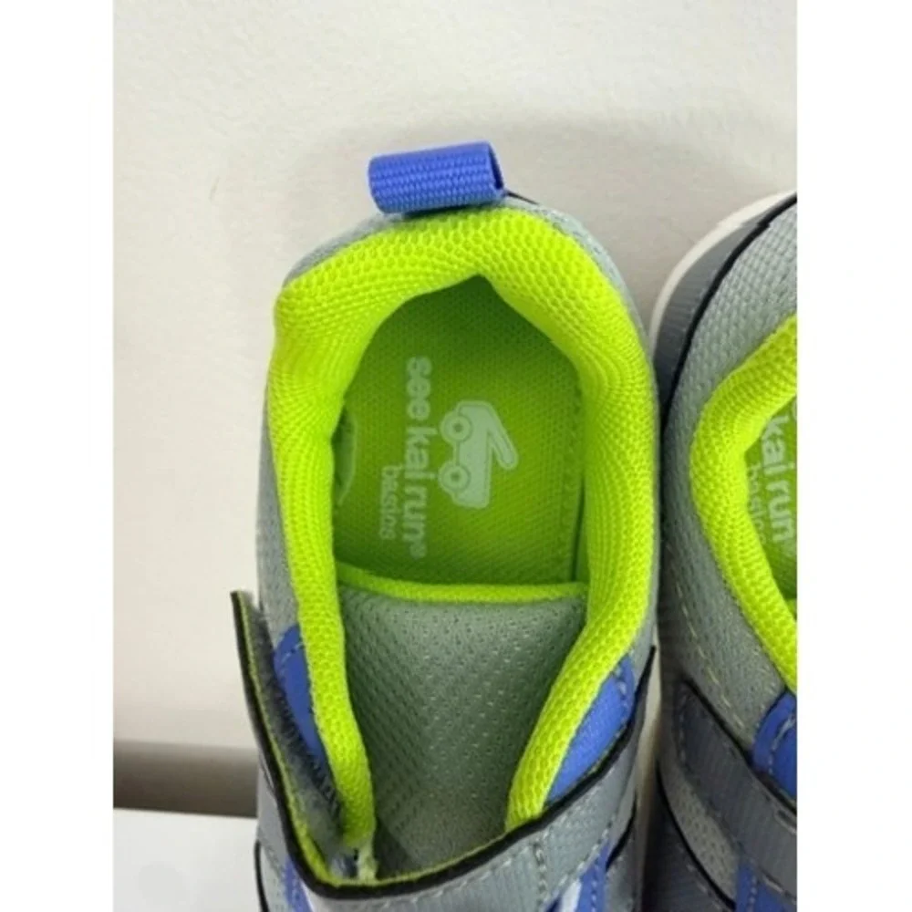 See Kai Run Tenny Sneakers Boys Size 11 Gray Blue Lime Green Hook Loop NWT